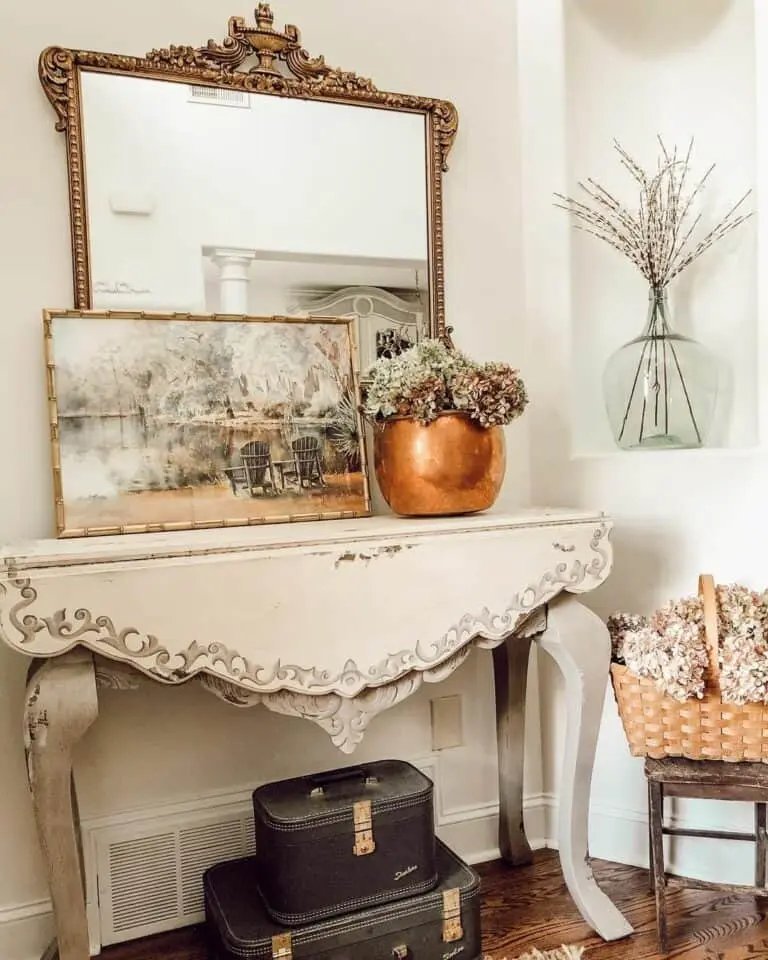 Antique mirror and table
