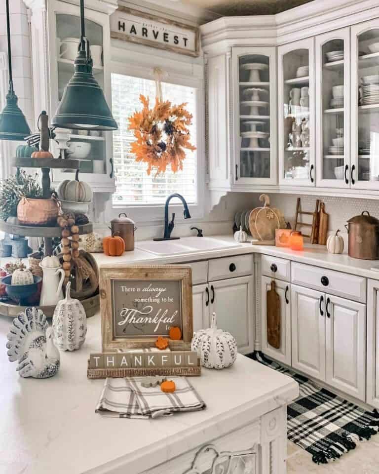 Autumn kitchen with leaf wreath
