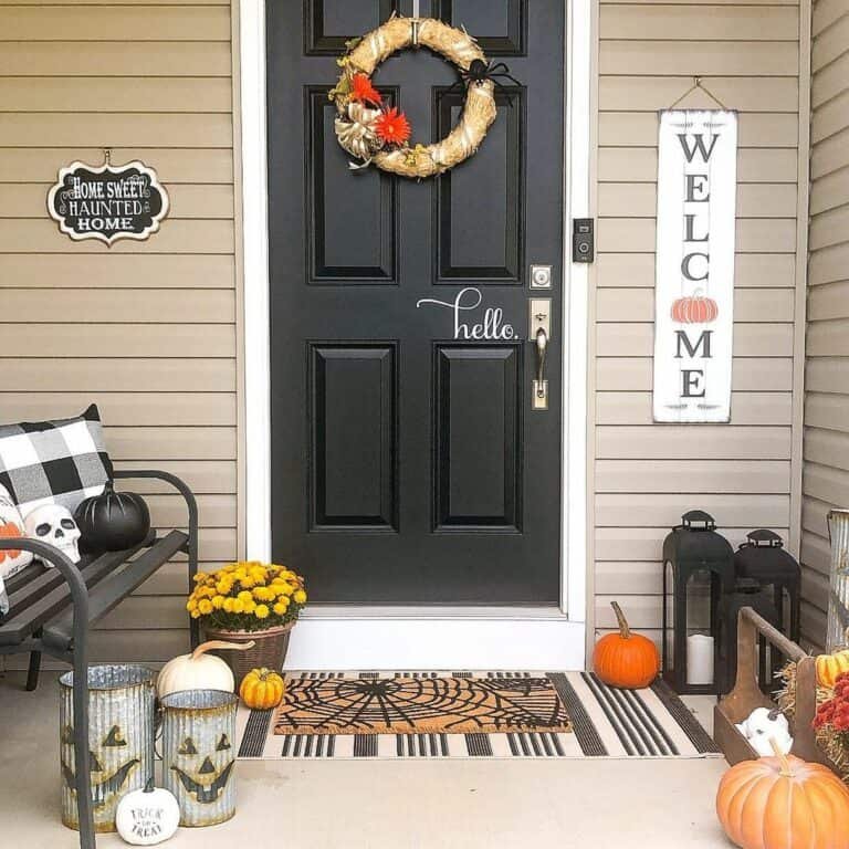 Black Door with Halloween Wreath
