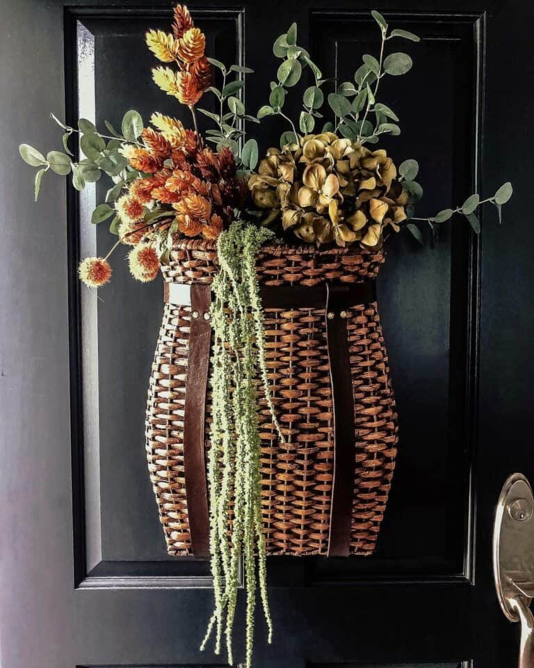 Black door with woven basket