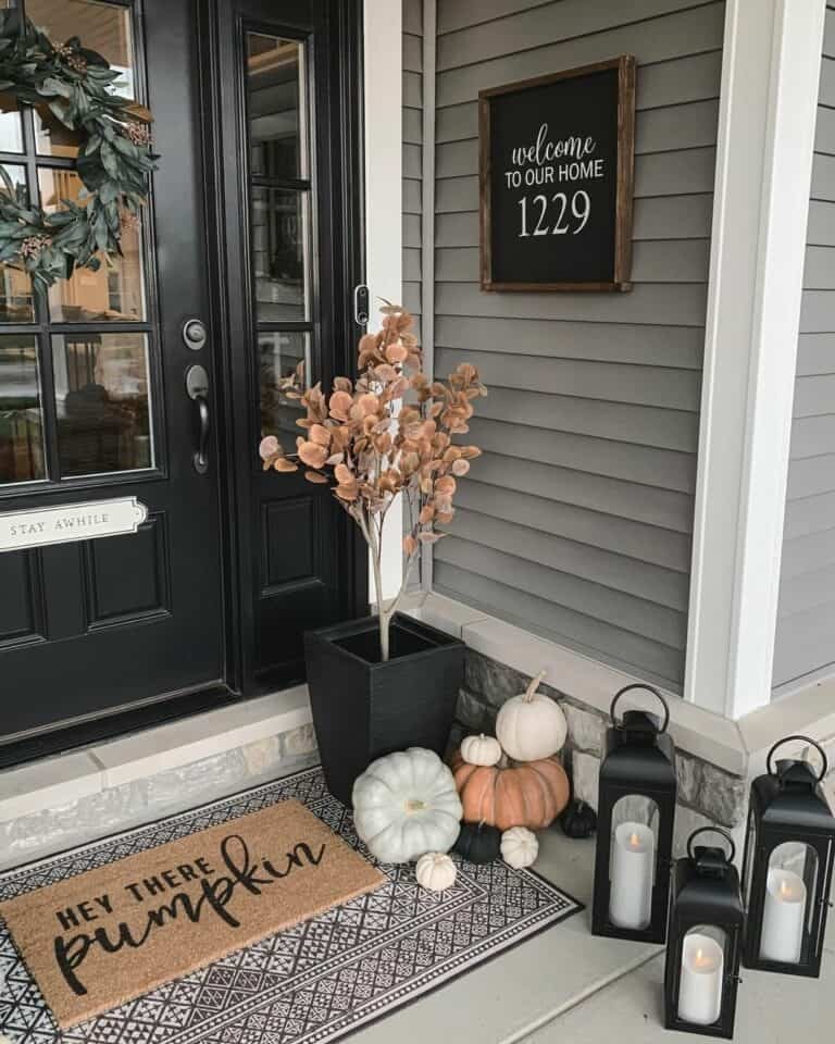 Black lanterns with fall foliage