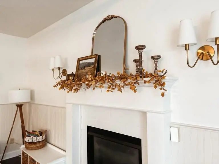Brass Sconces with Fall Garland