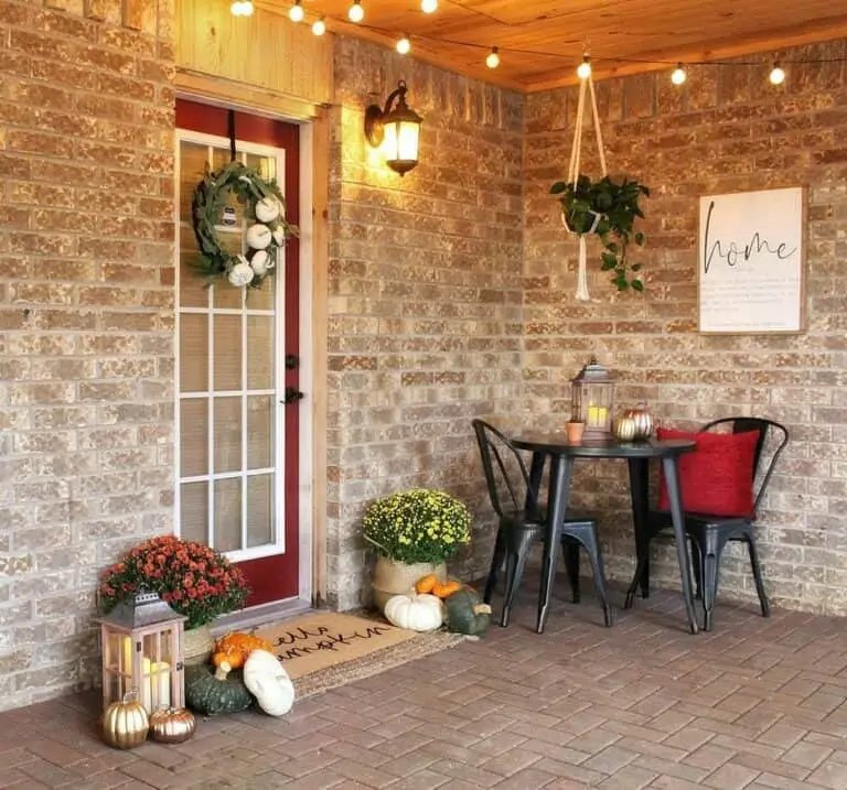 Brick porch with string lights