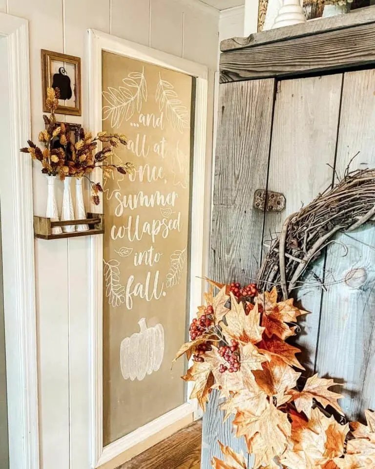 Brown chalkboard with fall decor