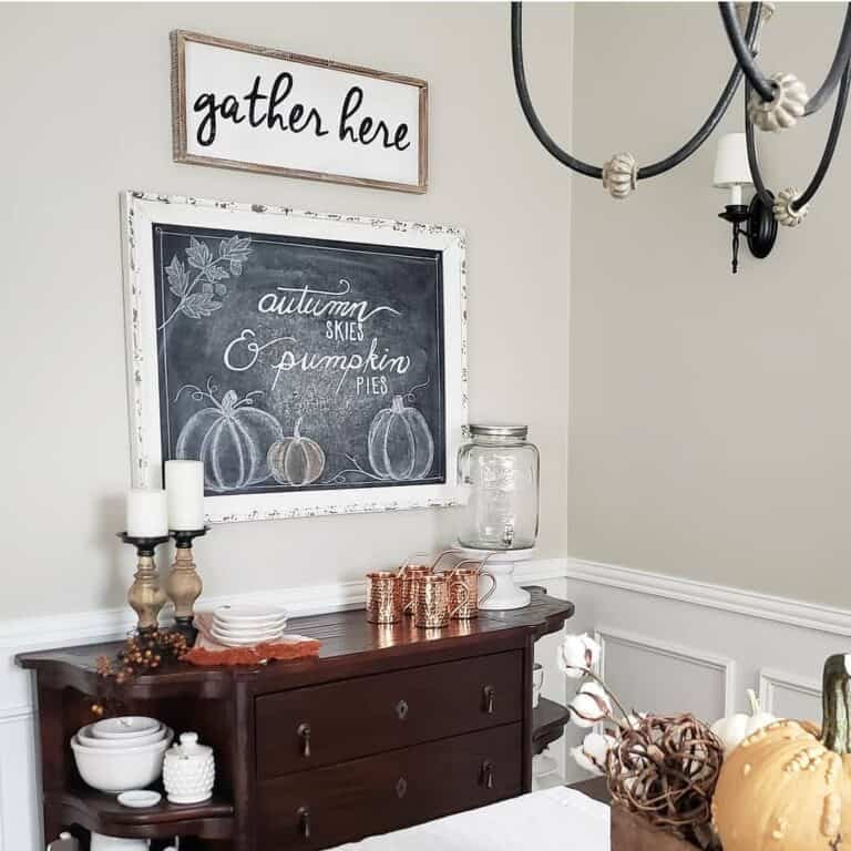 Chalkboard with fall artwork