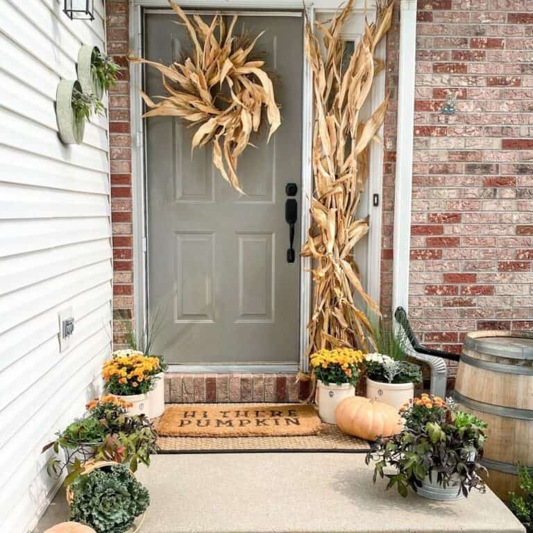 Corn Husk Wreath on Sage Door