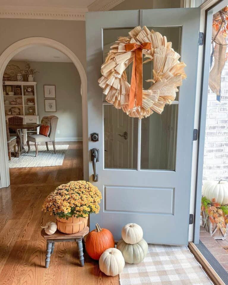 Corn Husk Wreath Yellow Mums