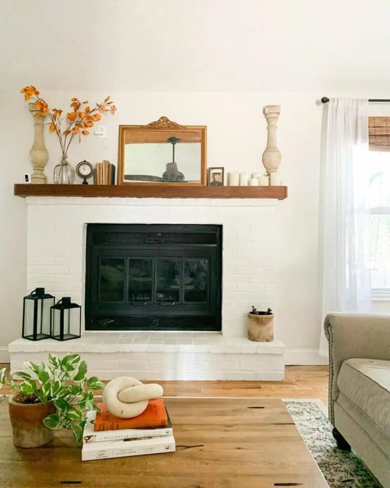 Country fireplace with antiques