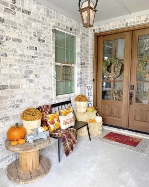 Cozy bench with fall pillows