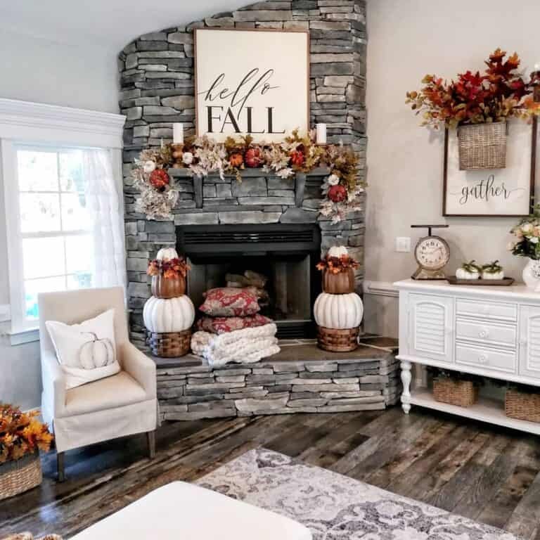 Cream chair with fall accents