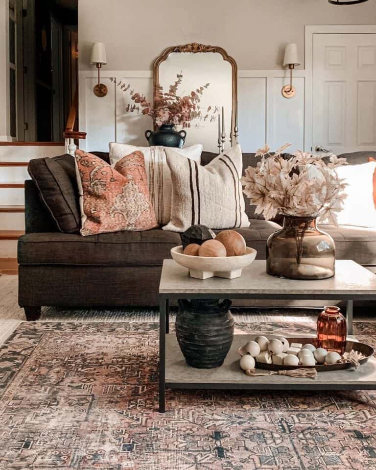 Dark Brown Sofa with Stone Table