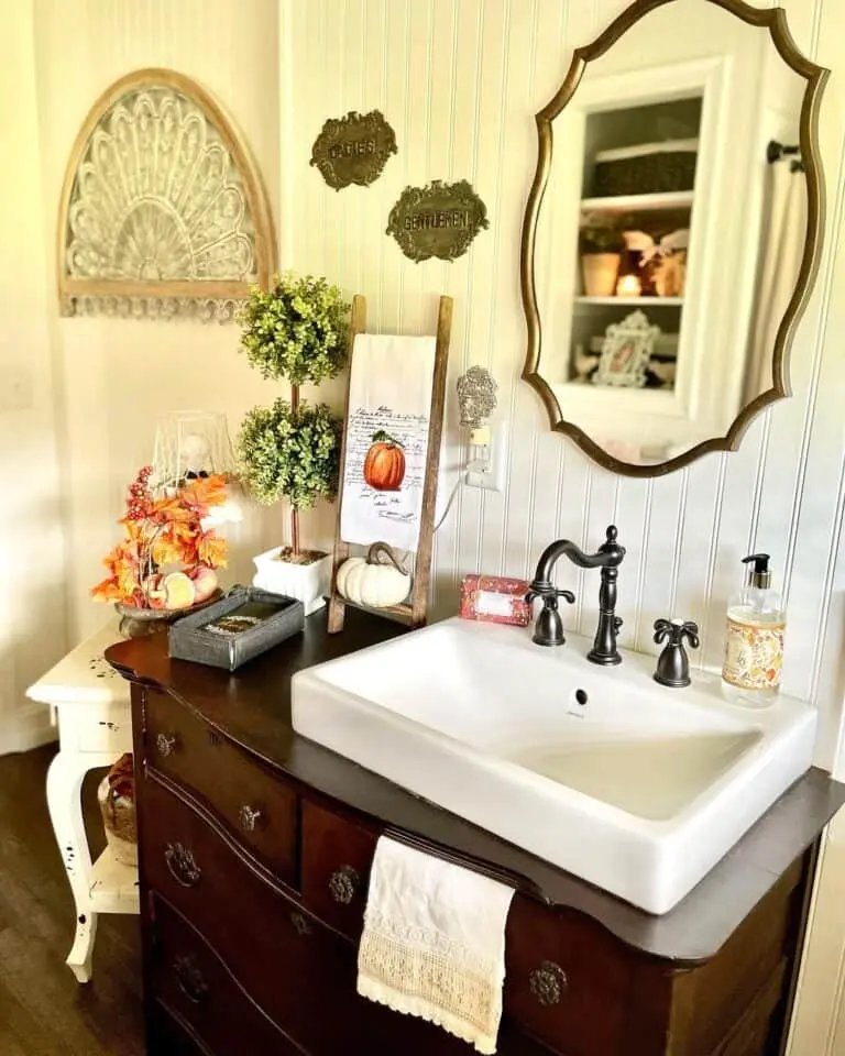 Dark wood vanity with sink