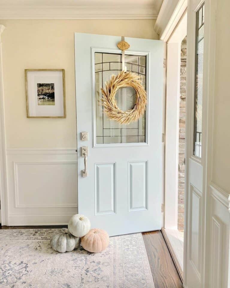 Dried Wheat Wreath and Washed Pumpkins