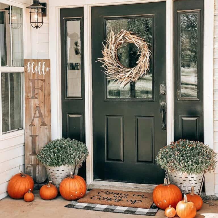 Dried wreath and pumpkins