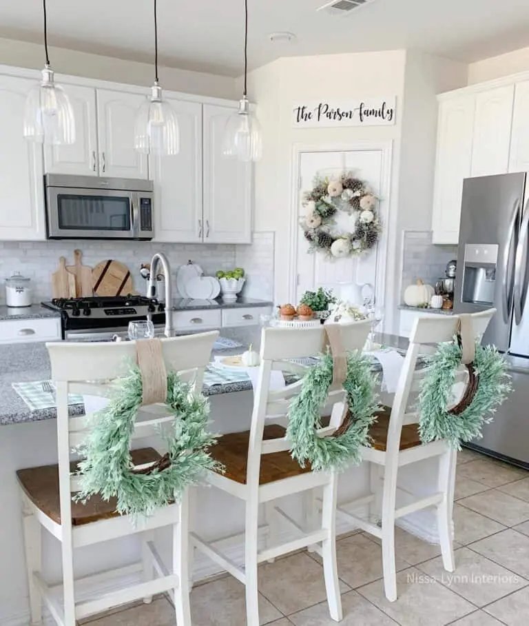 Evergreen Wreaths with Pumpkins and Pinecones