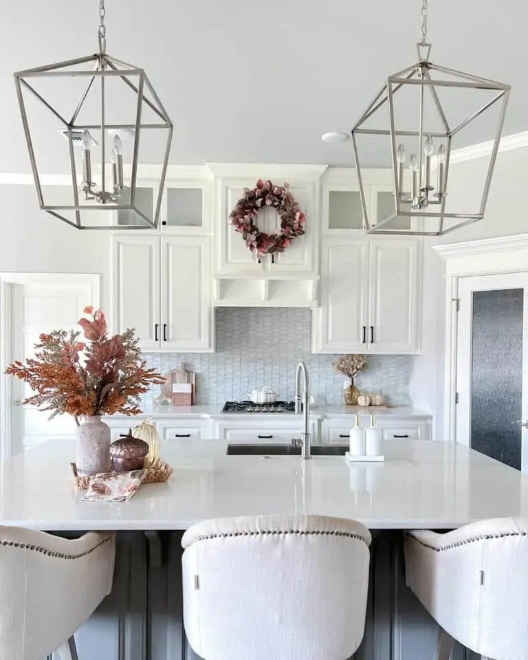 Fall accents on gray kitchen island