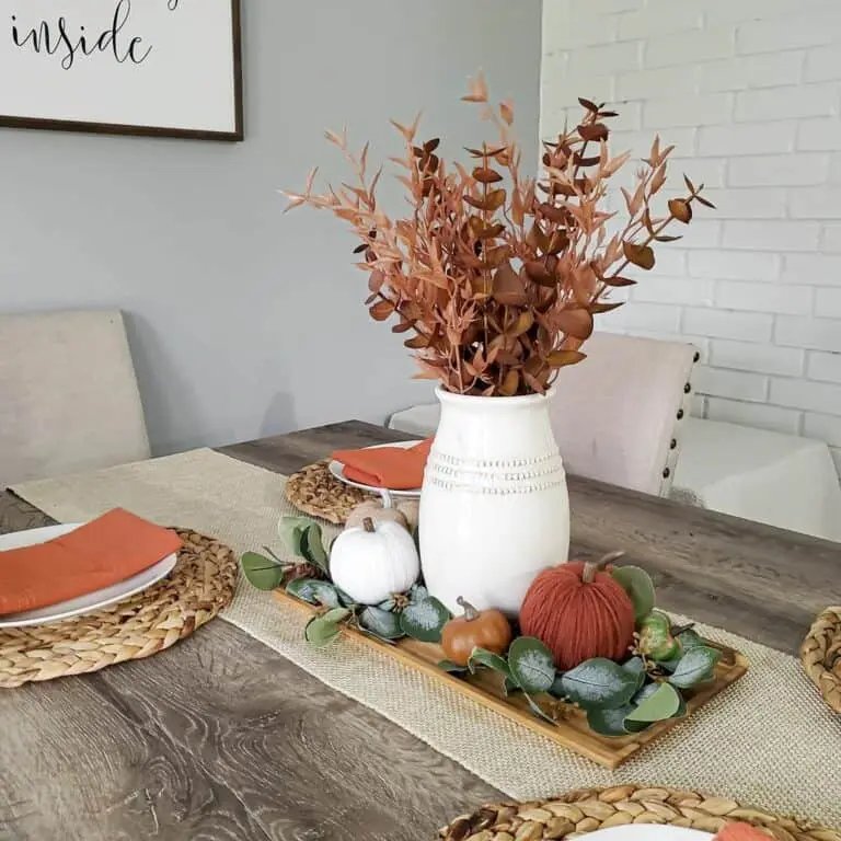 Fall centerpiece on wood table
