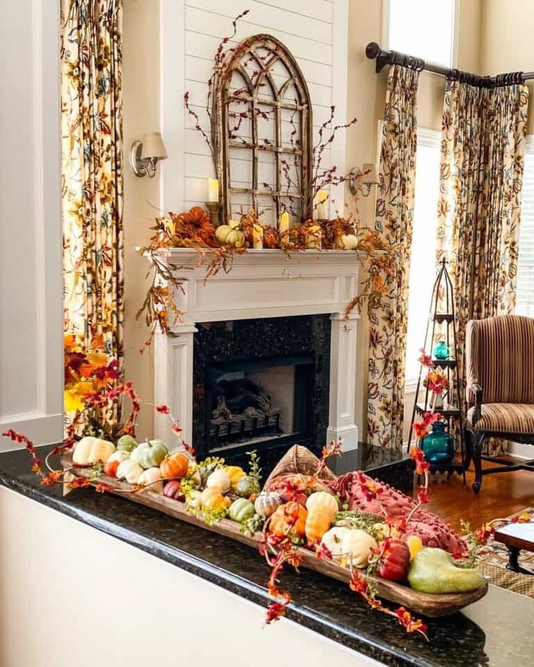Fall drapes and pumpkins