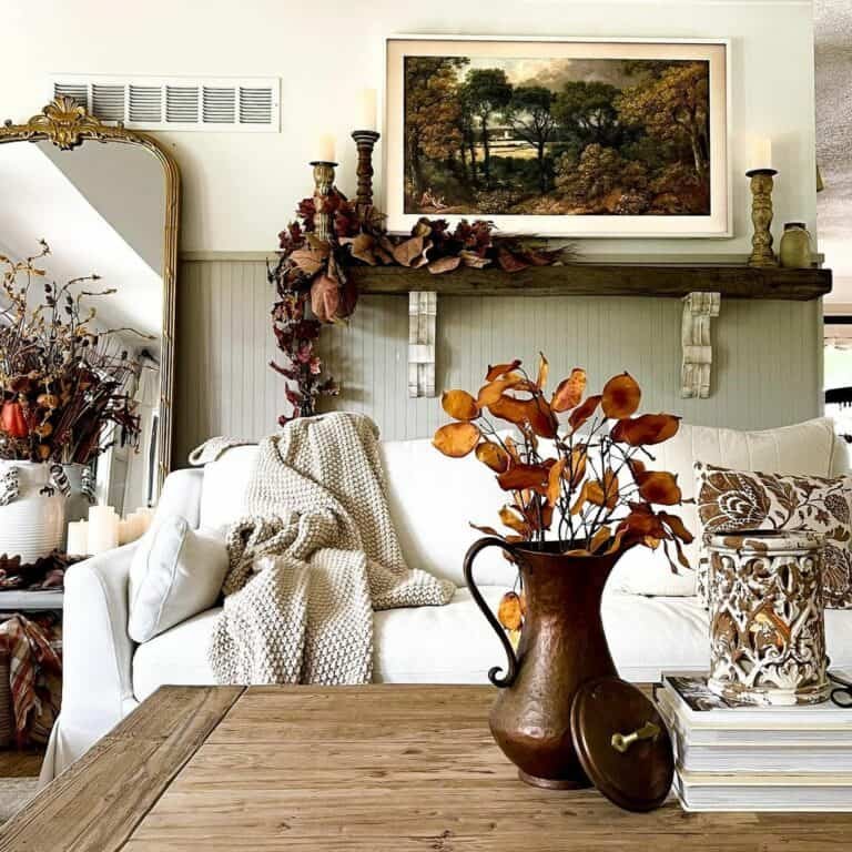 Fall landscape with draped leaf garland