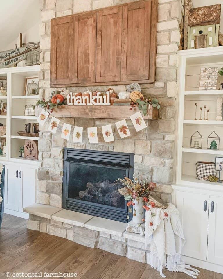 Fall leaf banner with knit pumpkins