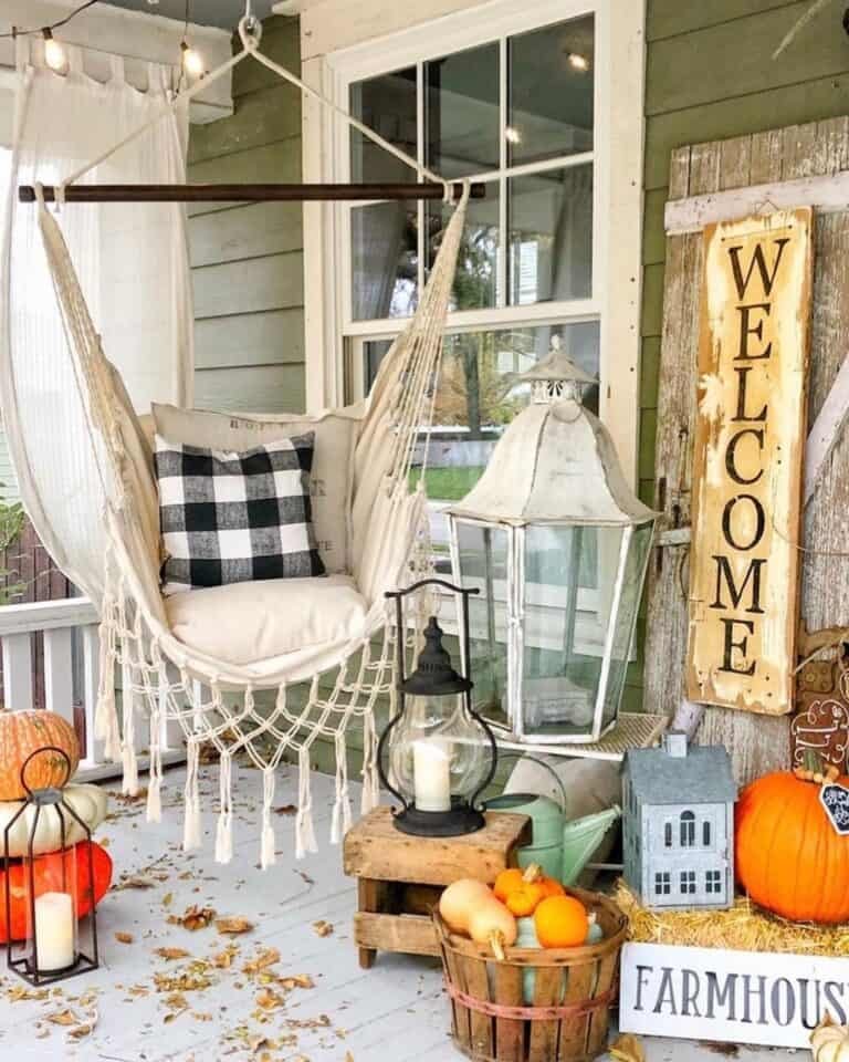 Fall porch with hammock swing