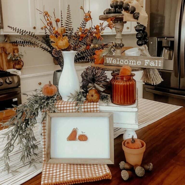 Fall tray with pumpkins and foliage