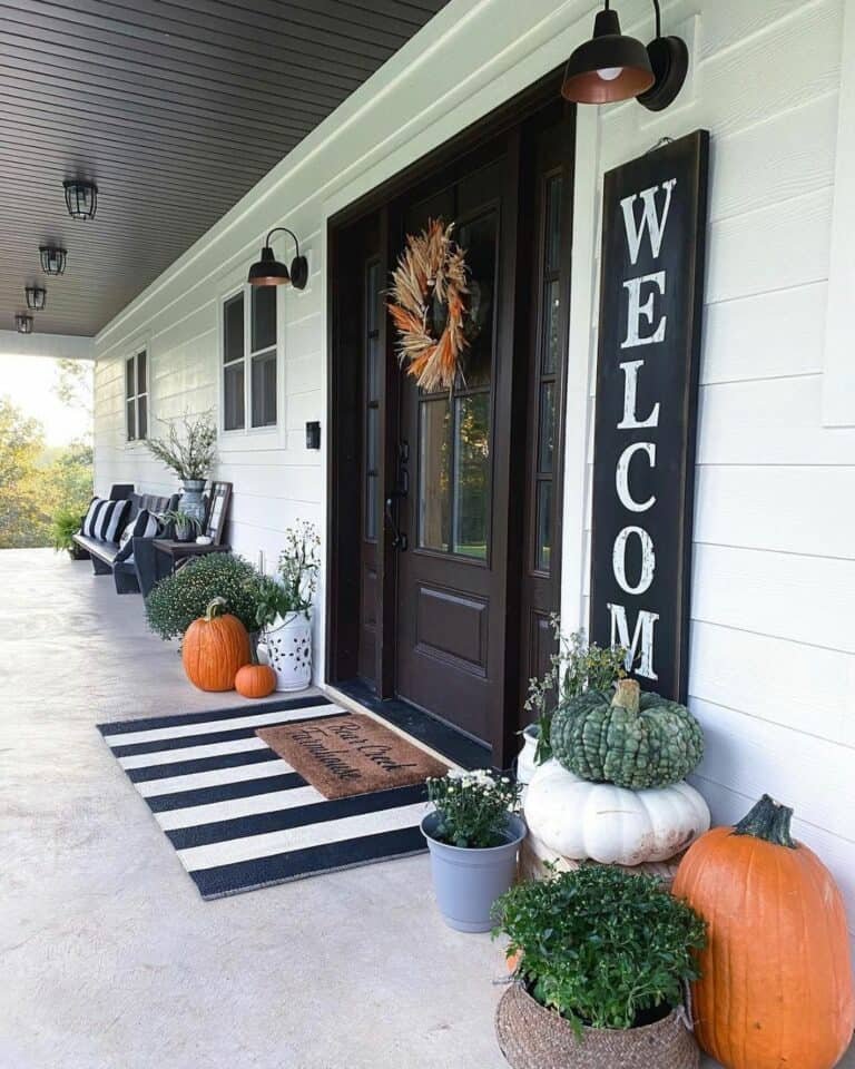 Fall wreath and pumpkins