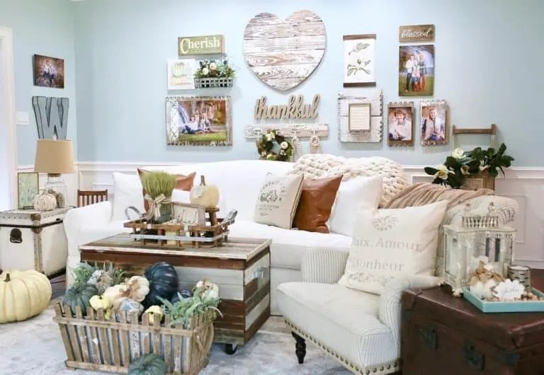 Fall wreath in gallery wall