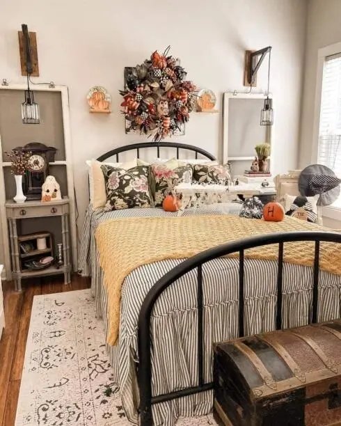 Fall wreath on headboard wall