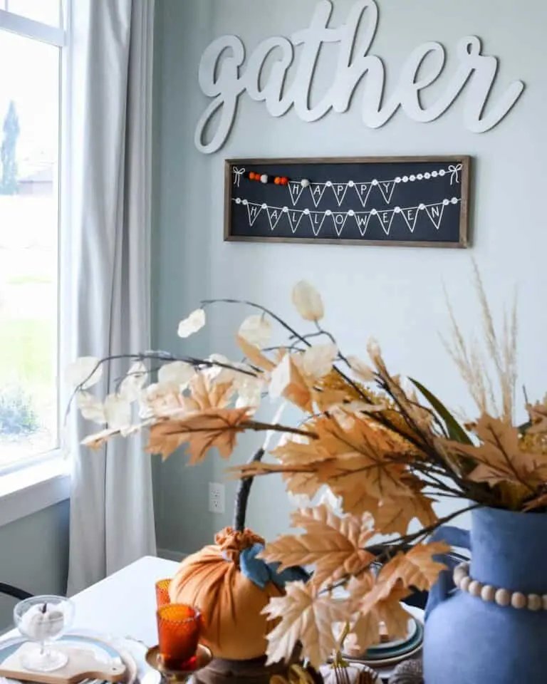 Farmhouse chalkboard with fall decor