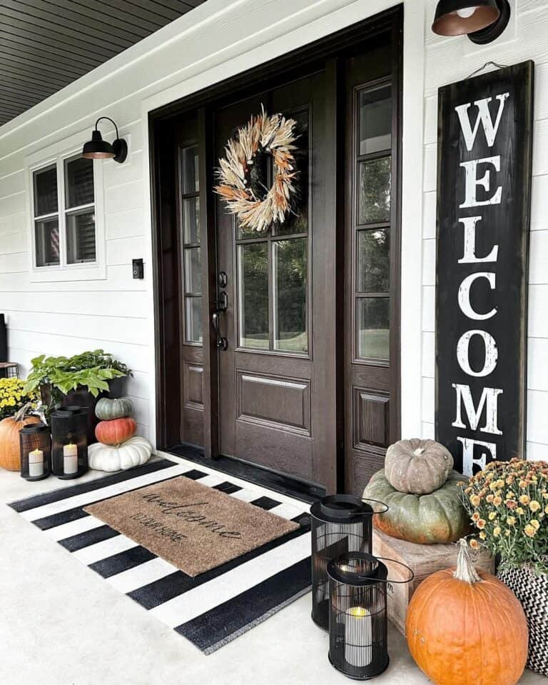 Farmhouse door with fall lanterns
