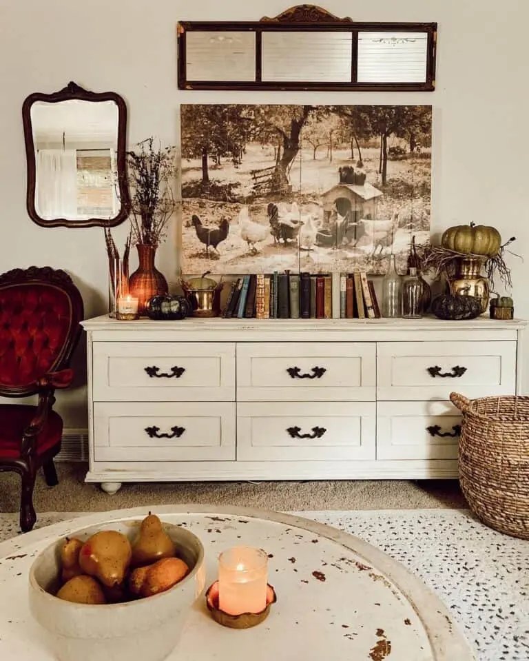 Farmhouse Nook with Pumpkins and Vases