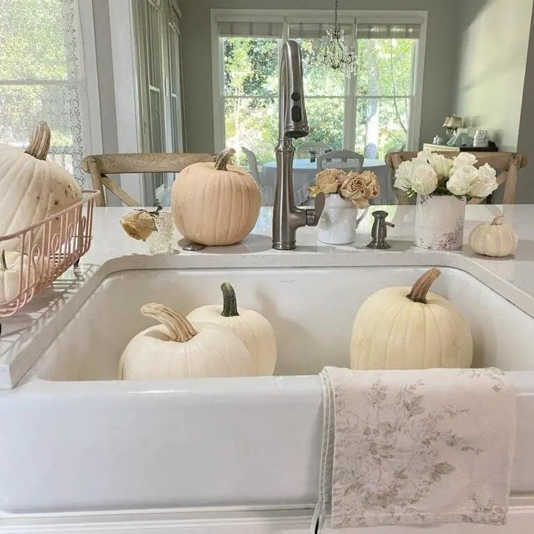 Floral arrangement by farmhouse sink