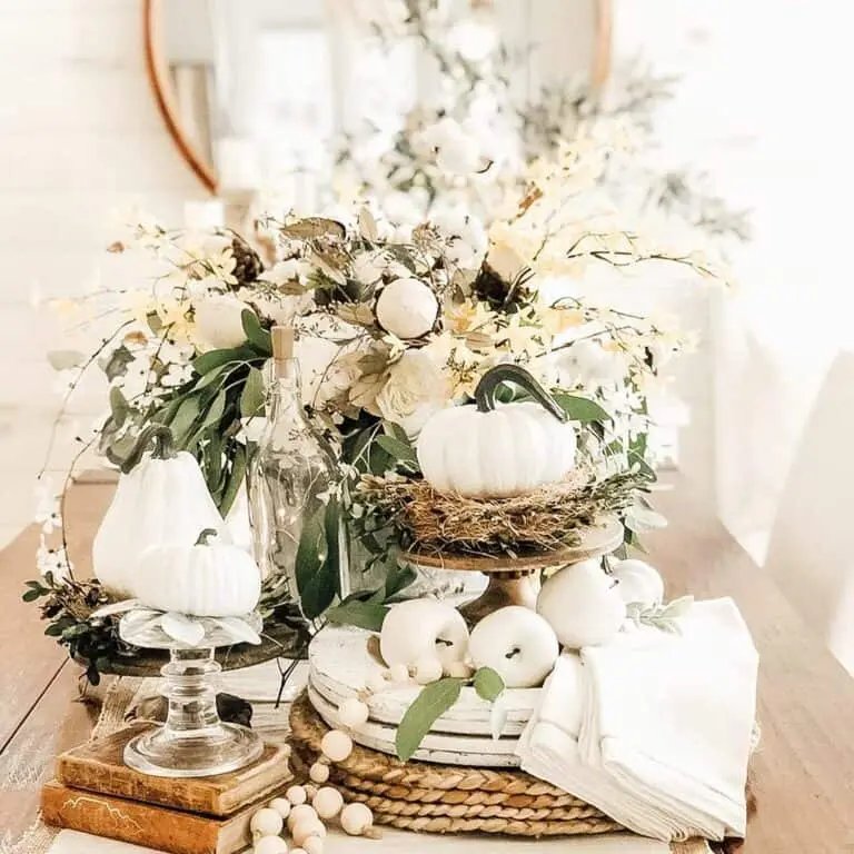 Golden flowers with white pumpkins