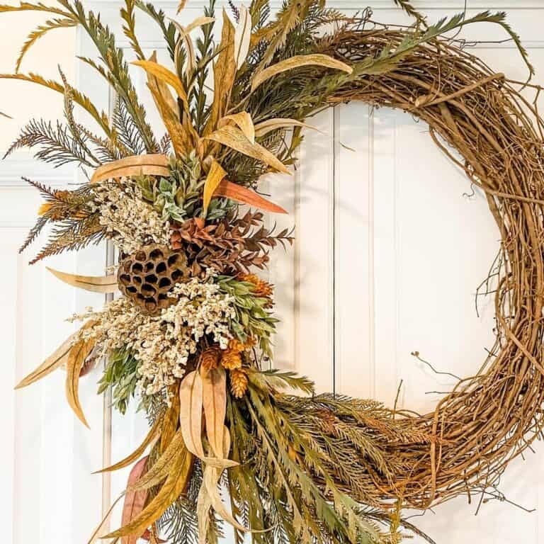 Grapevine wreath with autumn grasses