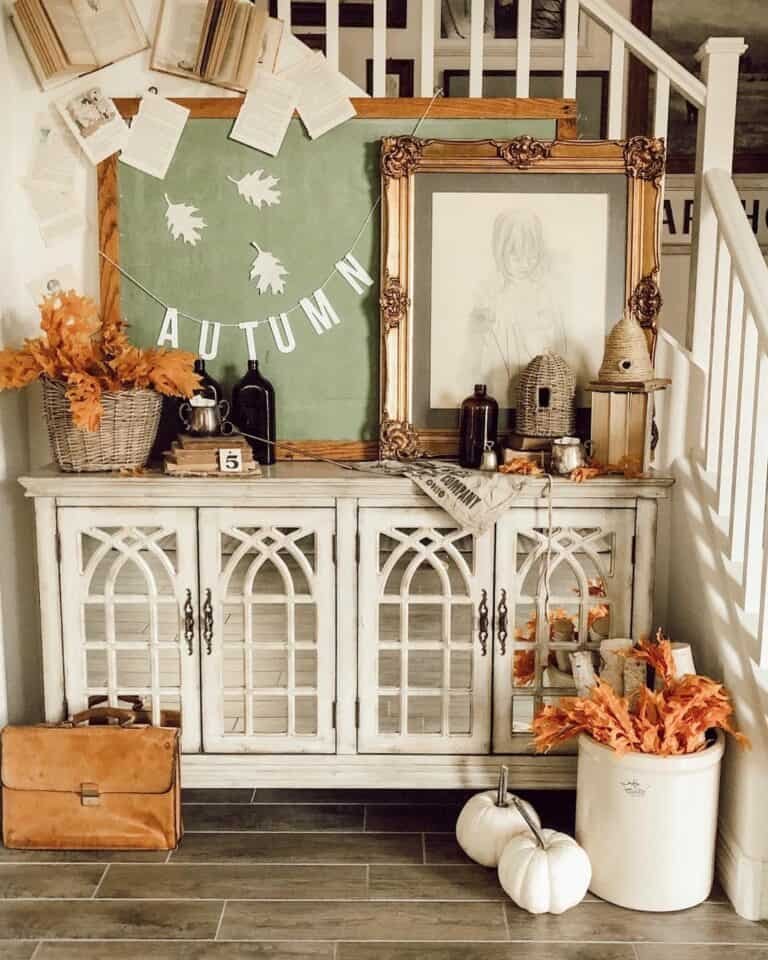 Green chalkboard with autumn accents