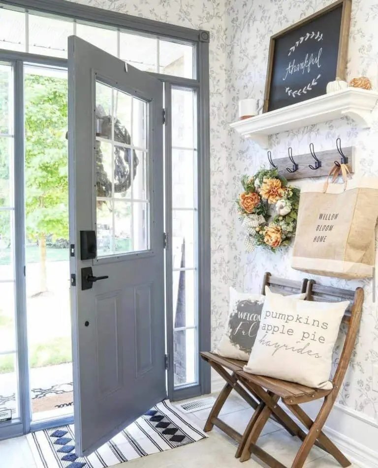 Grey door with glass panels