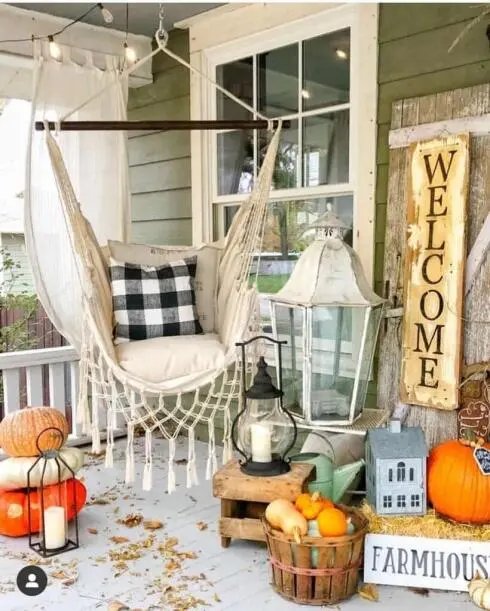 Hammock with Pillows and Pumpkins