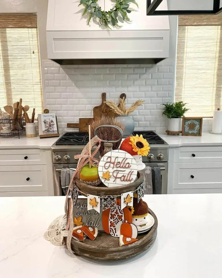 Handmade fall tray with mini pies and apples