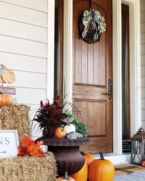 Hay bales and pumpkins