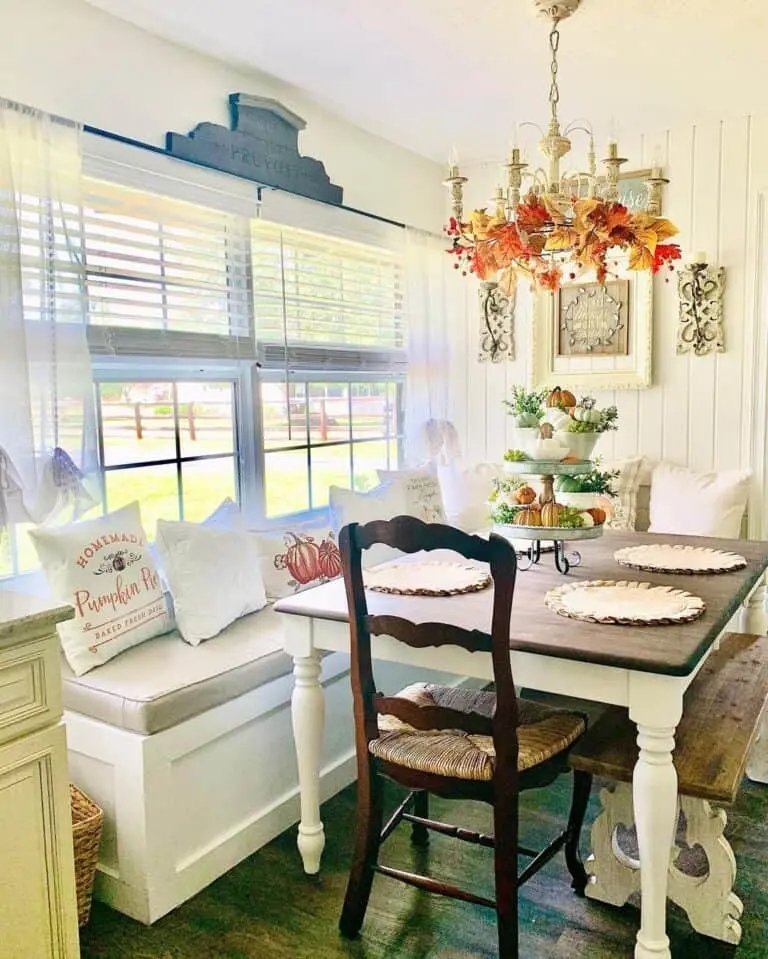 L-shaped banquette with two-toned table