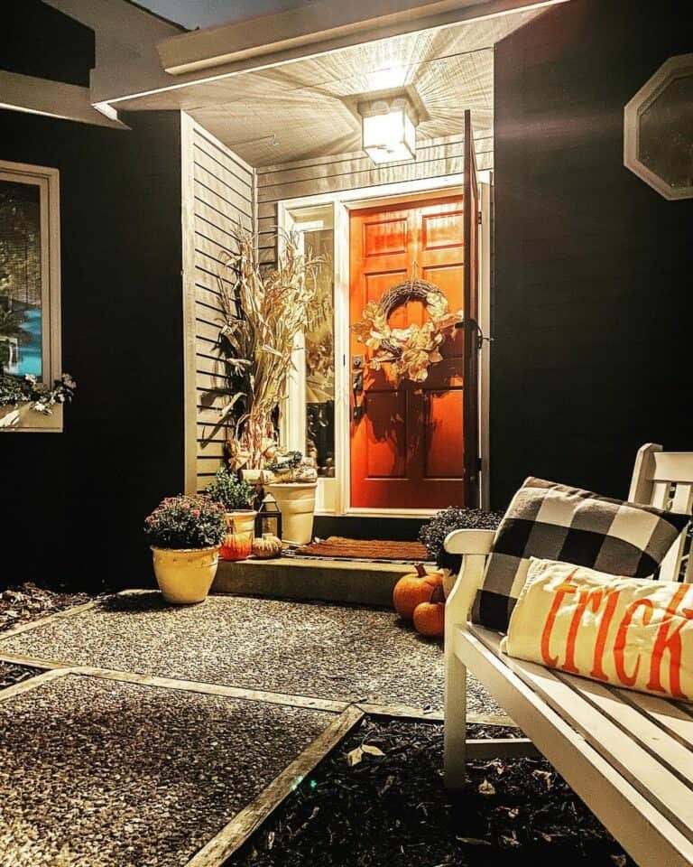 Large Brown Wreath on Orange Door
