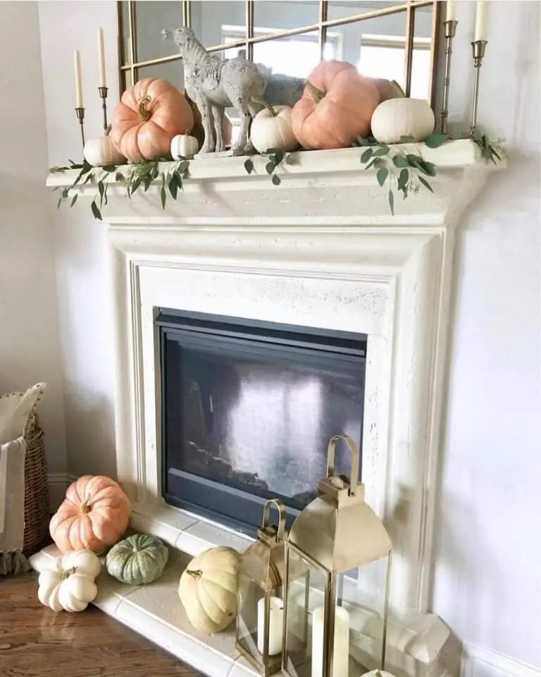 Large mirror enhances mantel space