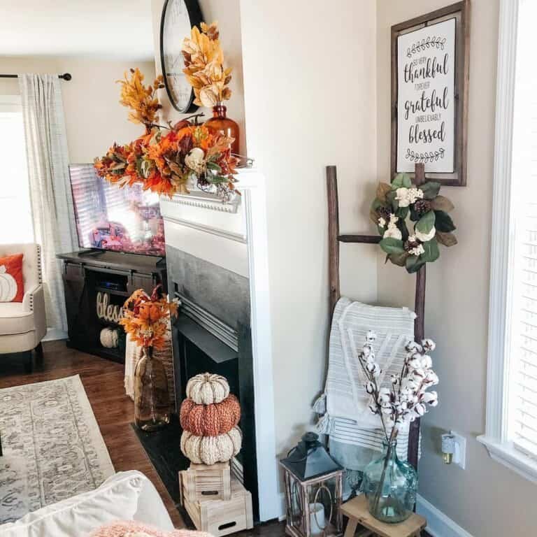 Leafy fall garland with berries and pumpkins