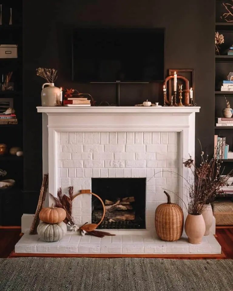 Moody Brown and White Fireplace