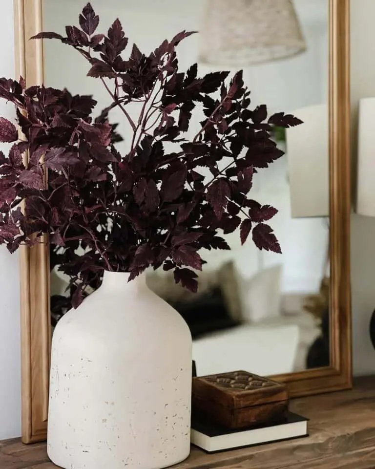 Mulberry Leaves in White Vase