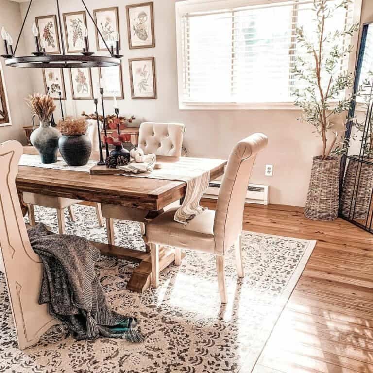 Neutral dining table with rustic accents