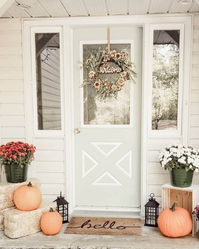 Neutral door with orange accents