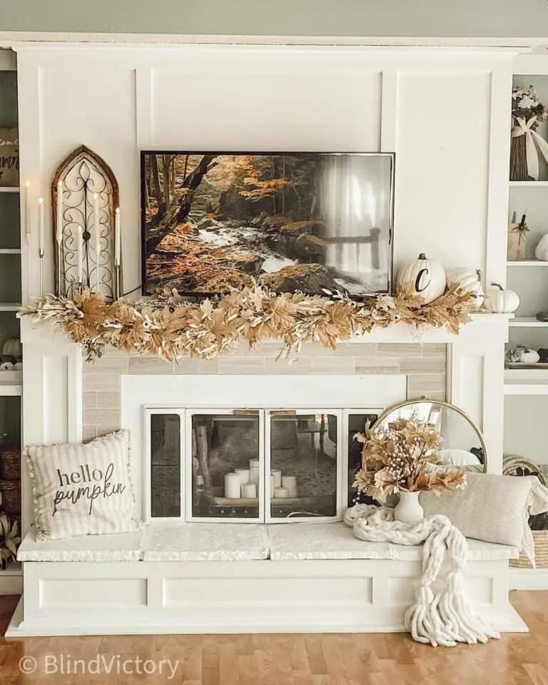 Neutral fall mantel décor