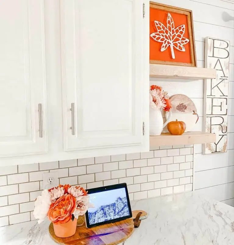 Orange accents on shelves